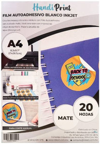 ADHESIVO BLANCO INKJET MATE A4*20 HANDI PRINT a prueba de agua (Waterproof)