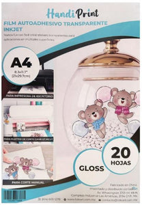 ADHESIVO TRANSPARENTE INKJET GLOSS A4*20 HANDI PRINT a prueba de agua (Waterproof)