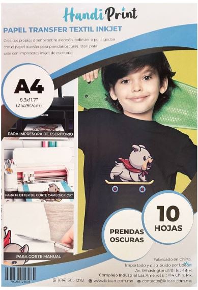 PAPEL TRANSFER TEXTIL INKJET P OSCURA A4*10 HANDI PRINT