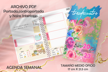 Cargar imagen en el visor de la galería, Archivo Digital de: Agenda Semanal 2023 Chicas Flores Medio Oficio 17 x 21.5 cm