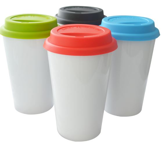 Vaso de cerámica con tapa de silicón 15oz.